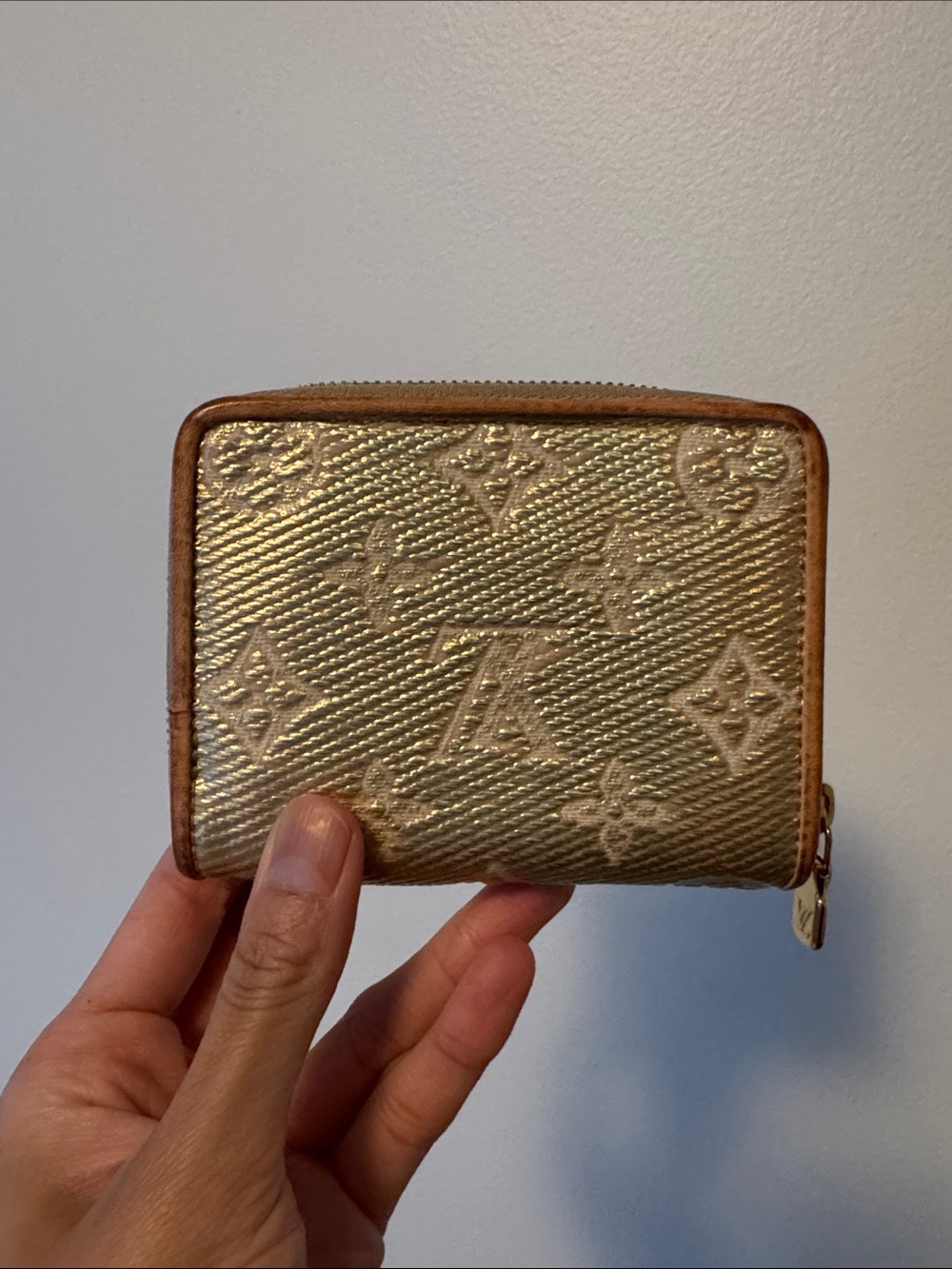 Authentic Louis Vuitton Gold Monogram Mini Zip Card Holder